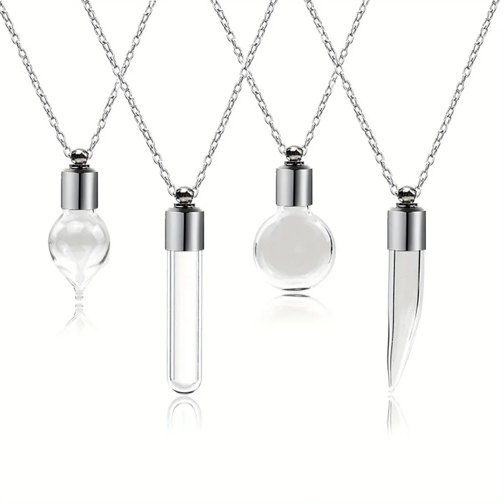 Portable Ashes Holder Glass Bottle Transparent Glass with Chain Perfume Vial Pendant Keepsake Fillable Wishing Bottle