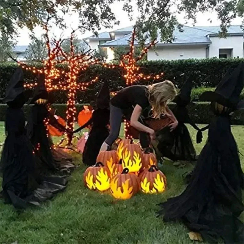 Halloween Light-Up Witches Decoration with Stakes Outdoor Holding Hands Screaming Witches Ghost Sound Activated Sensor Decor