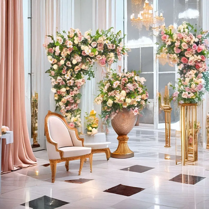 

DIA 30-80CM Champagne Powder Artificial Flower Ball Set Wedding Stage Arch Background Decoration Flower Arrangement