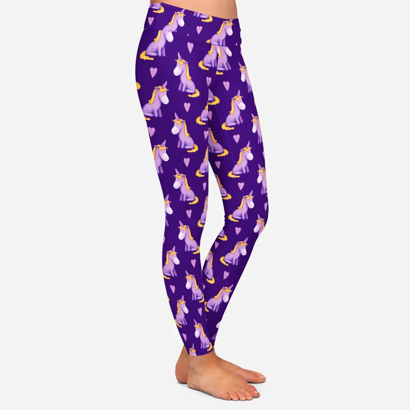 LETSFIND Legging Olahraga Musim Dingin Keluaran Baru Unicorn Violet dan Cetakan Hati Pinggang Tinggi Legging Tipis Wanita