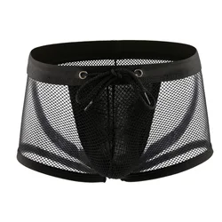 Men's Boxers Shorts Homme Jockstrap Underwear Gay Bikini Lingeries Transparent Mesh Panties Solid Breathable Pouch Underpants