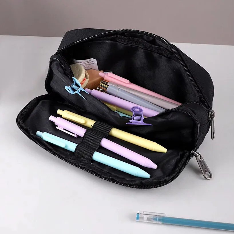 Estuche para lápices de gran capacidad, estuches para lápices de regreso a la escuela, papelería, Estuche negro Simple, material Escolar, estuche para lápices