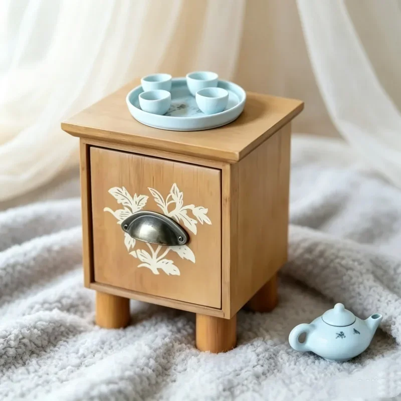 引き出し付きミニ木製キャビネット-ミニ茶器小道具-室内スタジオポートレート撮影シーンレイアウト-ディスプレイ装飾アクセサリー