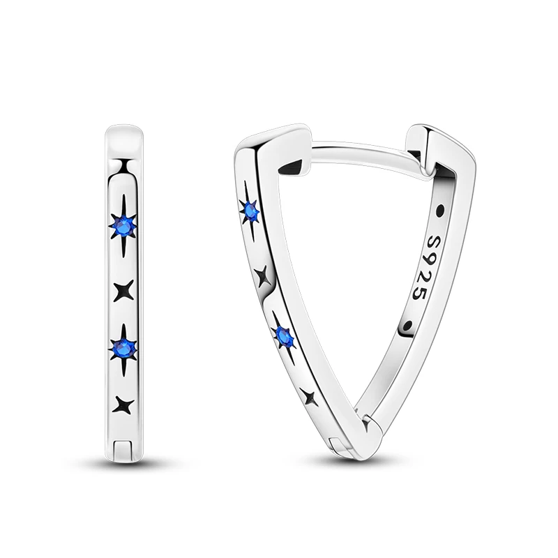 Luxury 925 Sterling Silver Triangular Star Hoop Earrings For Women Fine Anniversary Jewelry Gifts