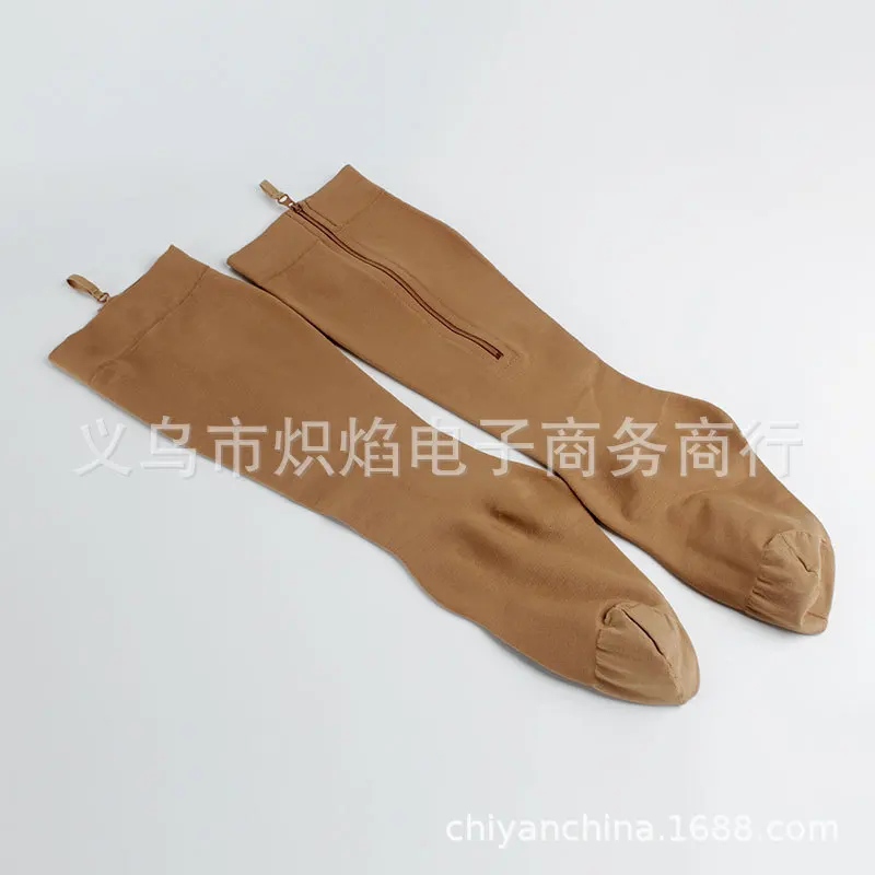 

2026 High Quality Zipper Compression Socks Pressure Sports Vein Small Leg Skin Color New Design Tube 1 Pairs Black