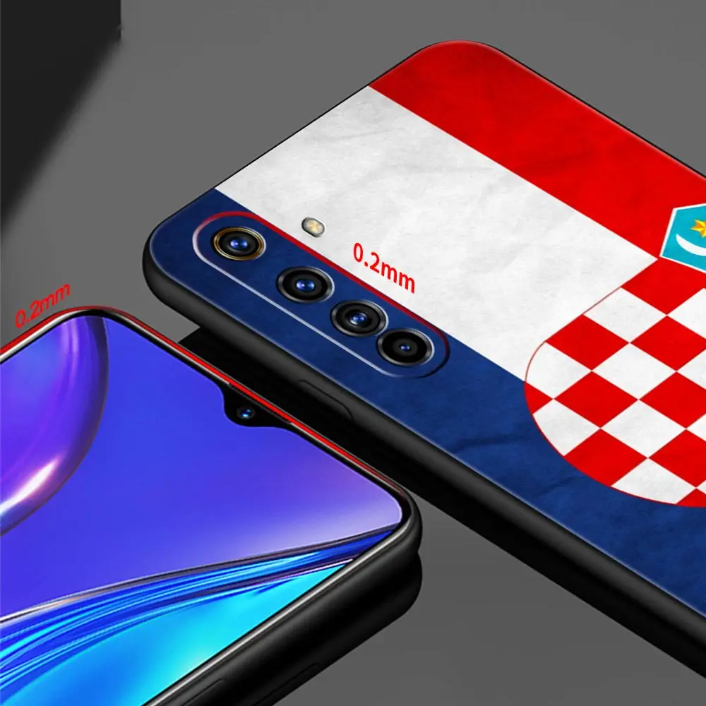 For Realme 10 9 8 5G 7 6 GT2 Pro Plus Phone Case 9i 8i C21 C11 C25 C35 GT Neo 2 3 3T Soft Black Cover Croatia Flag Soccer Coque