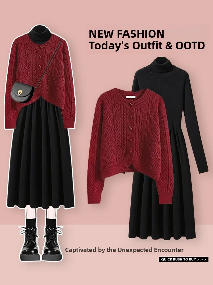 

Fashionable Knitted Cardigan Sweater Set Spring New Style Half-length Skirt Two-piece Set High-quality Short Sleeve V-neck