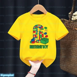 Fashion New Boy T-Shirt Funny Building Blocks 1-10 Birthday Kids T Shirt Summer O-Neck Shirt Tops For Kids Birthday Gift Tshirt