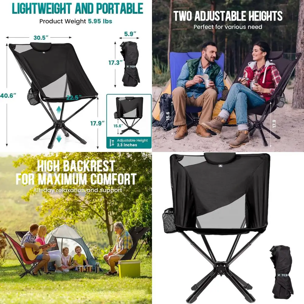 

Portable High Back Camping Chair with Adjustable Height, Small Compact Outdoor Folding Chair for Adults Travel, Riselite Collaps