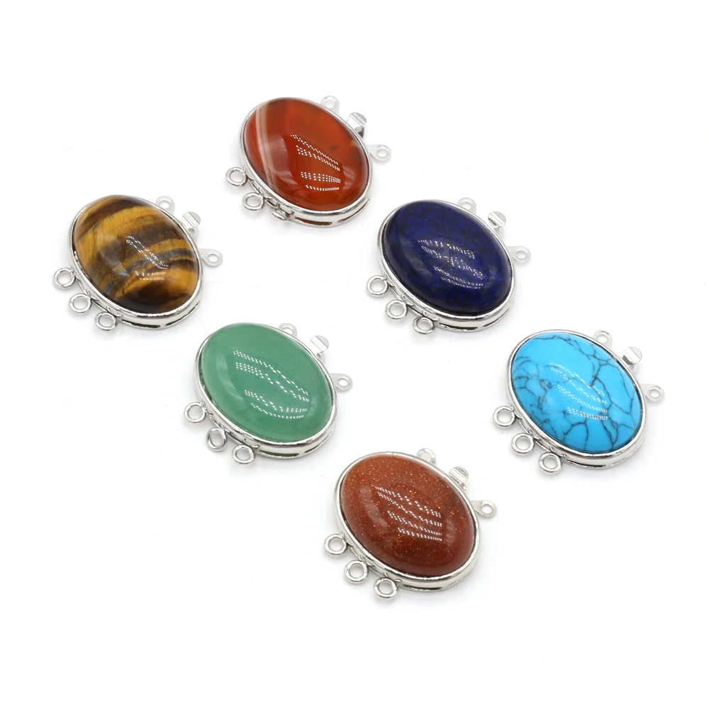 5Pcs Wholesale Fashion Egg Shape Brooch Natural Shell Red Agate Opal Lapis Lazuli for Women Men Charm Jewelry Gift 26x26mm