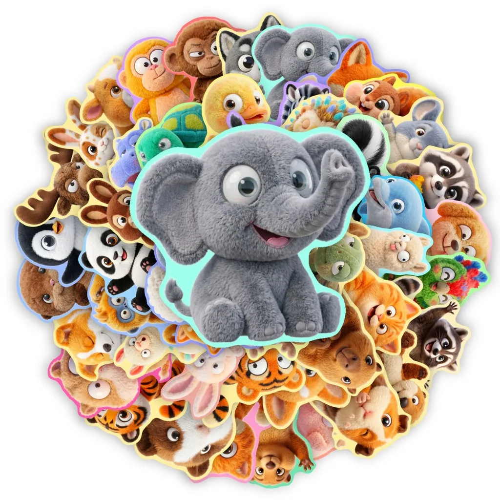 50Pcs Fuzzy‑Texture Cartoon Pet Stickers, Cute Realistic Fluffy Animal Doodle Decals, DIY Decor Materials for Journal, Scrapbook