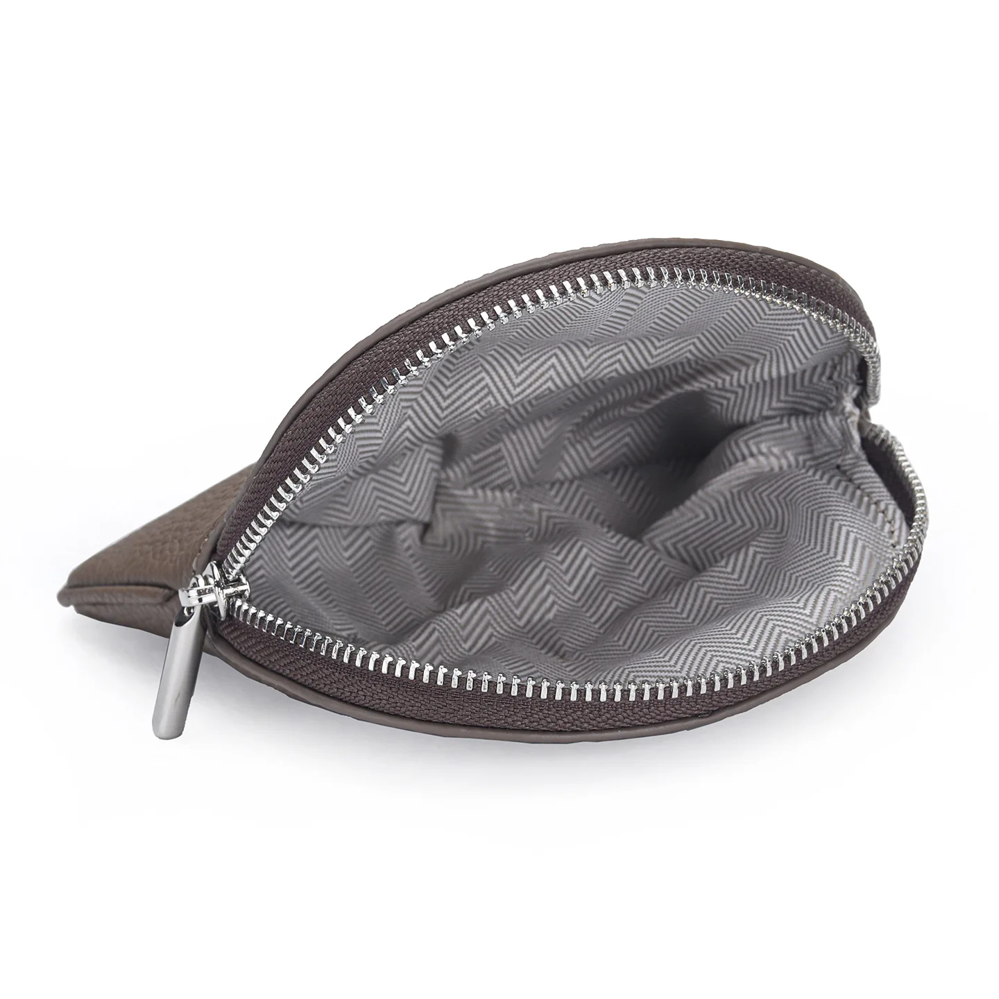 Lightweight Full Grain Cowhide Zipper Coin Purses, Thin Curved Shape Card storage Pouch for Keys Cards Coins Cash Commute