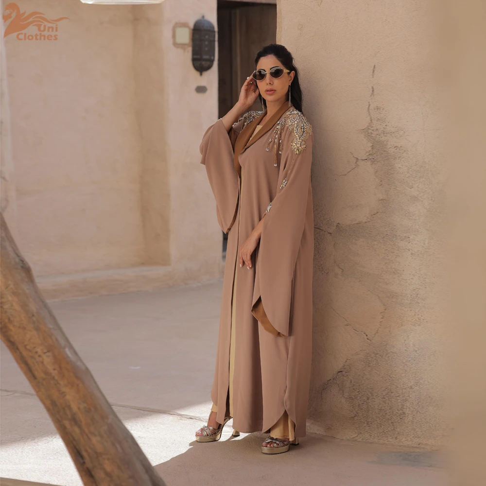 Eid Arab Muslim Party Abaya for Women Dress Diamond Khaki Jalabiya Long Dresses Morocco Kaftan Vestidos Dubai Ramadan Gown Robe