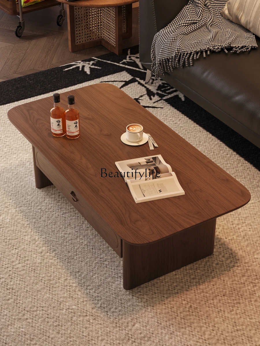

Walnut American retro coffee table living room home drawer walnut medieval sofa wooden edge table