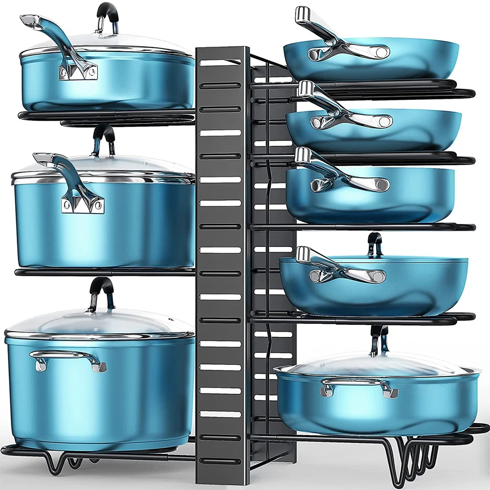 8 livelli Pan Pot Organizer Rack 3 metodi fai da te armadio regolabile dispensa vasi coperchi Rack di stoccaggio organizzazione della cucina