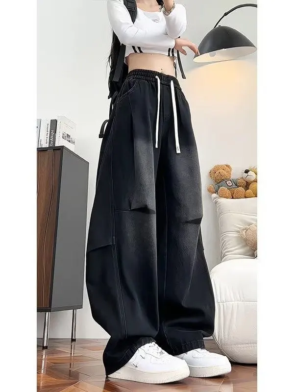 American Style Straight Leg Jeans Men Women Spring Autumn Comfortable Breathable Loose Fit Drawstring Closure Casual Workwear