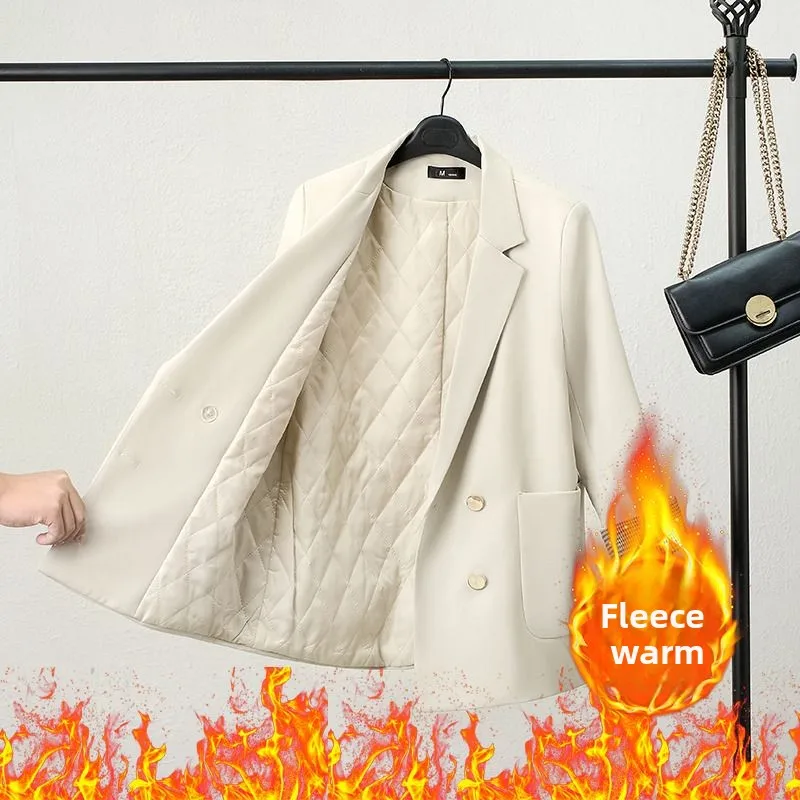

Белый повседневный пиджак, женское пальто, зима 2025 года, утепленная хлопковая стеганая куртка, элегантный миниатюрный офисный костюм