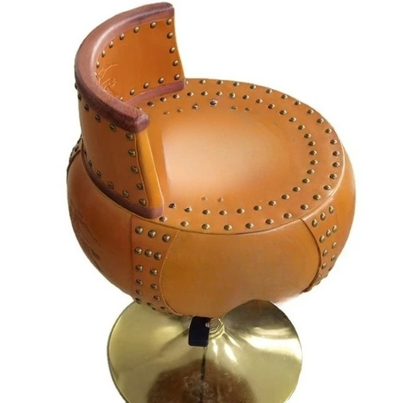 

Leather bar chair rotating round drum first layer cowhide 2023 high stool
