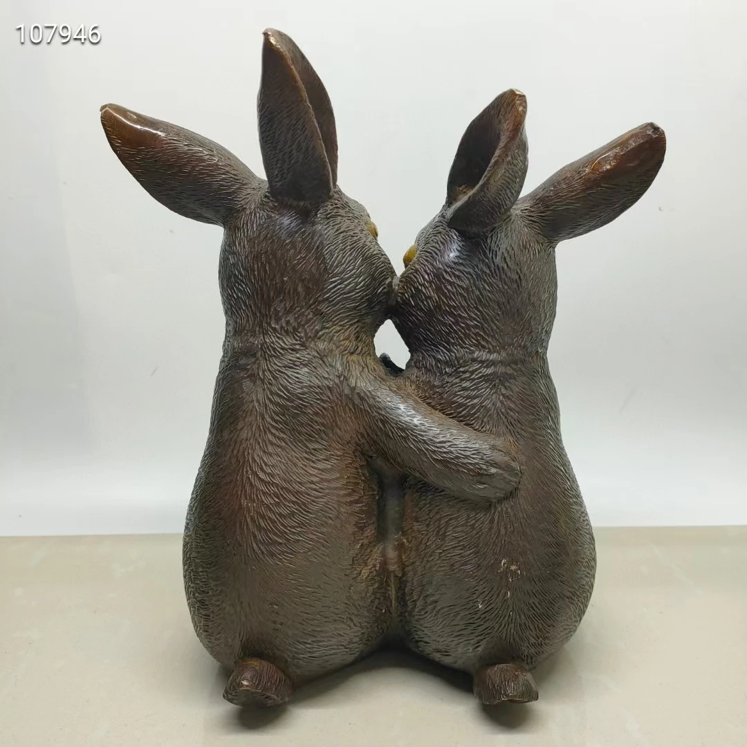 Auspicious Pure Copper Auspicious Rabbit Dad Mom Child Statuary Good Fortune Home Mascot Bring Wealth Display