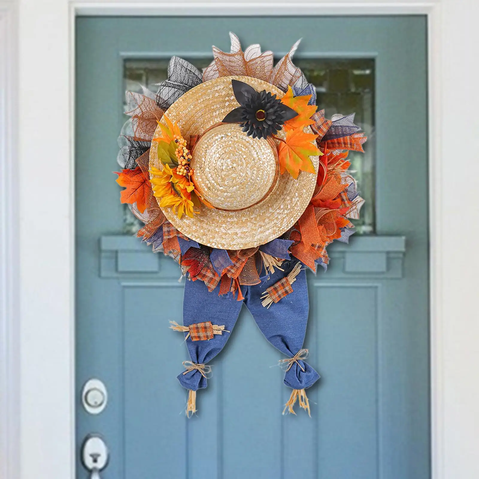 

Front Door Fall Wreath Scarecrow Wreath Artificial Flower Wreath for Dining Room Indoor Outdoor Housewarming Window Garden