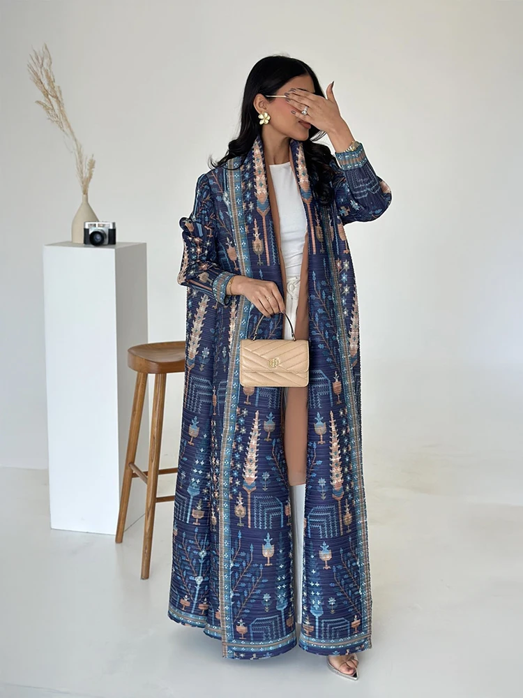 Dubai Abaya Luxury Evening Coat For Women Formal Robe Eid Abaya Ramadan 2025 Female Pleated Cardigan Long Sleeve Trench Coats
