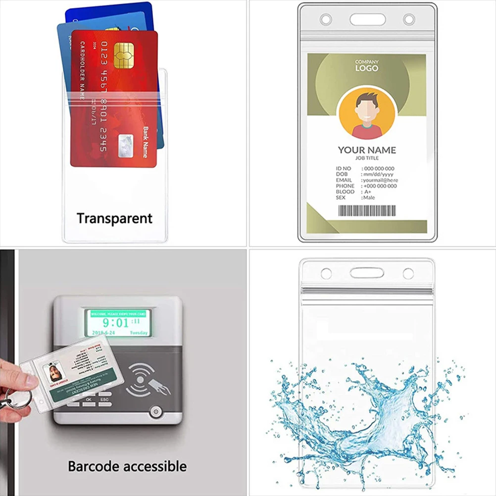 

1 Set Id Card Holder Lanyard Work Badge Holder Clear Retractable Name Tag Protector Vertical Card Sleeve For School