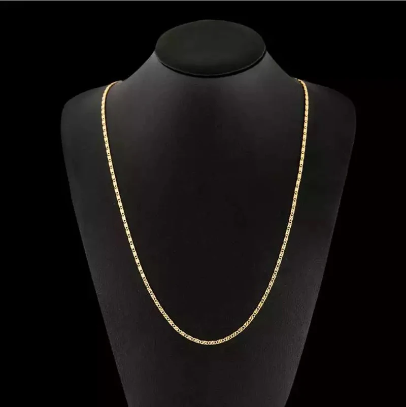 Fashion 18k Gold Necklace 2MM 16/18/20/22/24/26/28/30 Inch Side Chain Necklace For Women Men Jewelry Silver Necklace