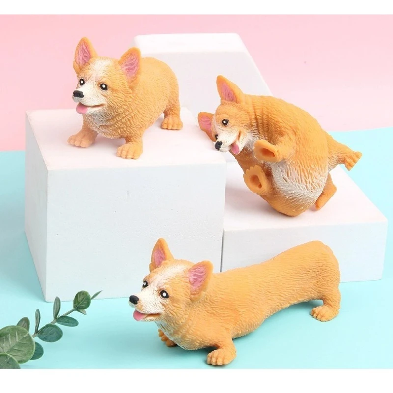 1PC Unzip Corgi Dog Modeling Creative Color Boxed Dog Decompression Pinch Music Toys Cute Desktop Ornament Birthday Gifts