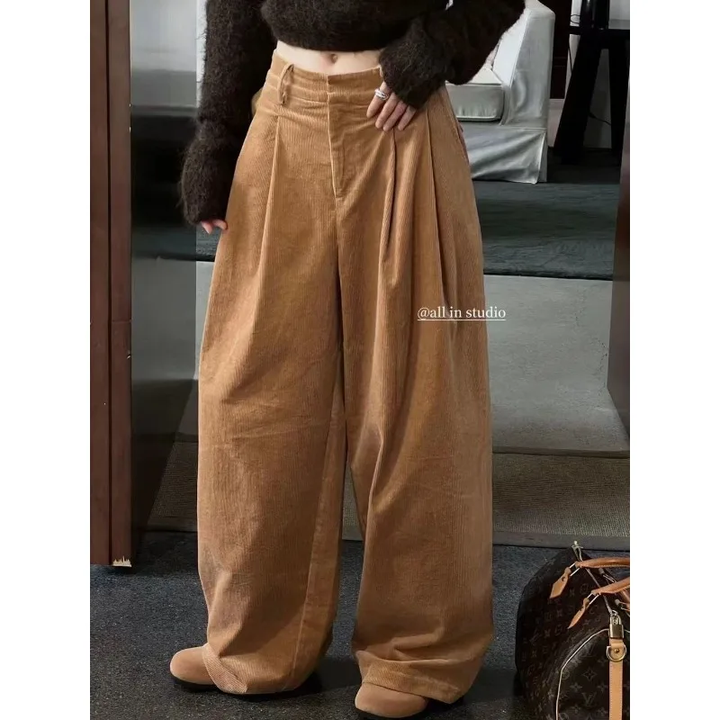 Deeptown Y2k Vintage Corduroy Pants Women Baggy Harajuku Casual Wide Leg Trousers Korean Fashion High Waist Loose Pantalones