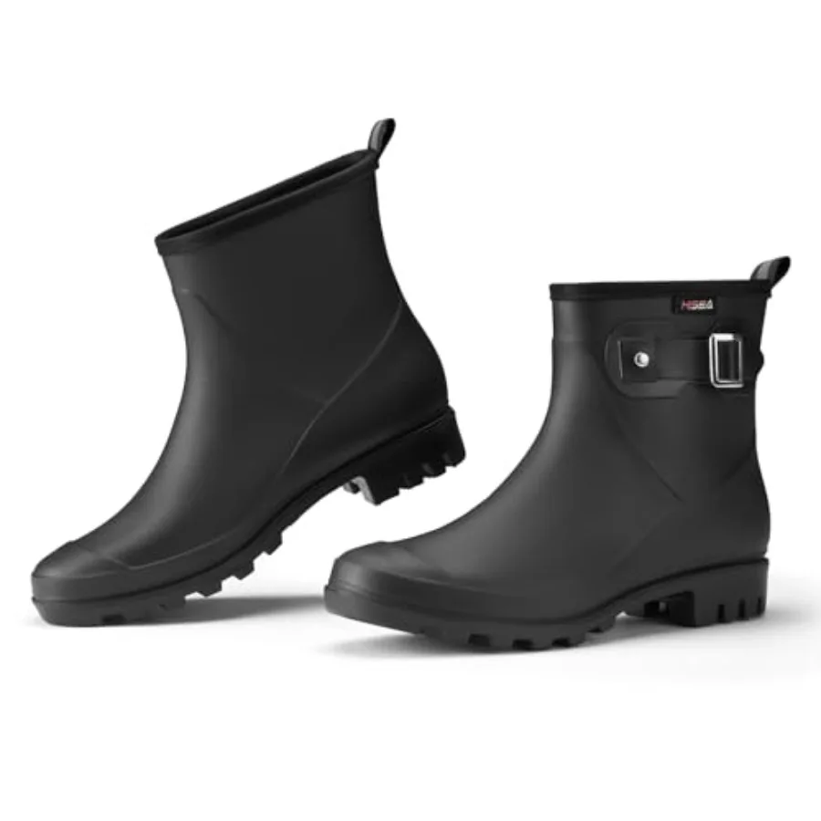

HISEA Women's Short Rain Boots, Waterproof Chelsea Ankle Boots, Non-Slip Lightweight Rubber Garden Shoes with Comfortable Insol