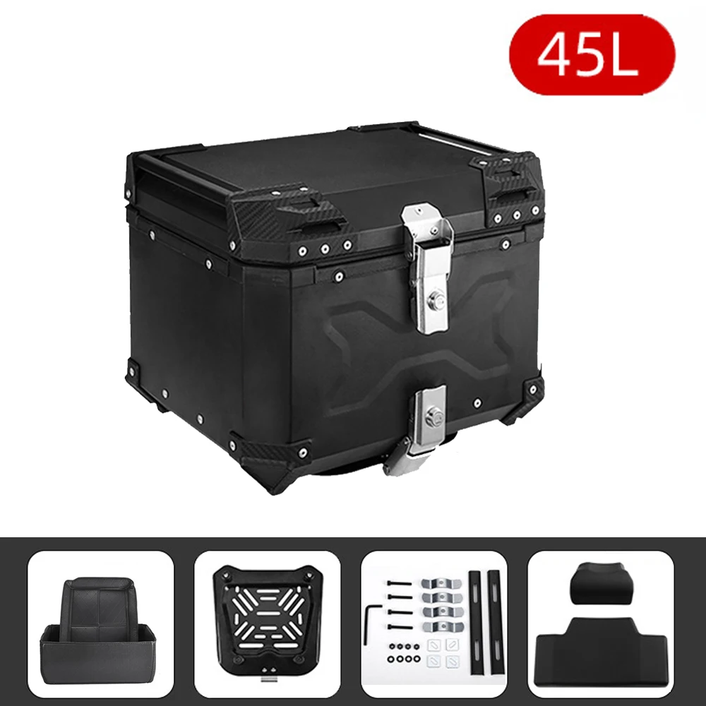45/55/65L Aluminium Motorfiets Kofferbak Waterdichte Top Box Staart Doos Kofferbak Carrier Universele Motor Opslag staart Doos Bagage
