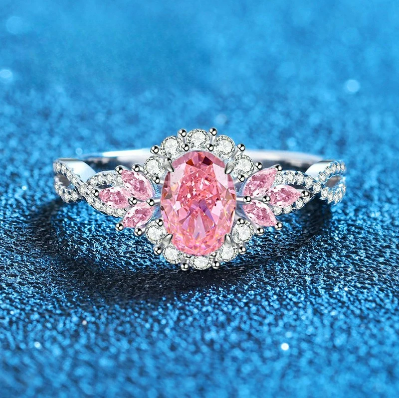 

PT950 Платиновое кольцо с искусственным драгоценным камнем и яйцом с розовым бриллиантом, красивое и высококачественное серебряное украшение 5*7 мм