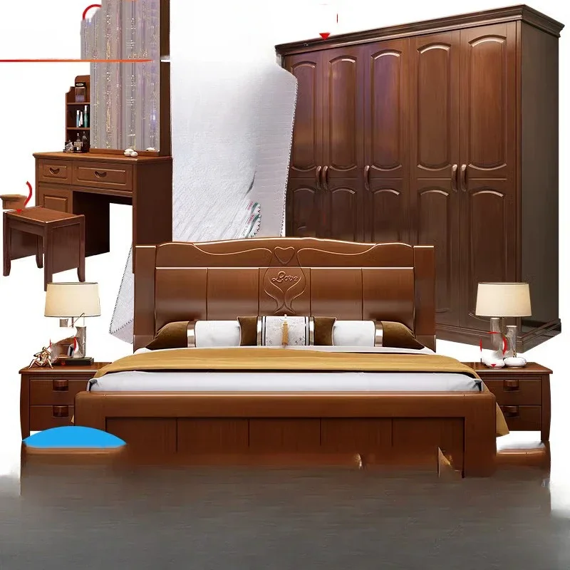 European Luxury Soft Bedroom Set Modern High End Storage Queen Bedroom Set Wood Cool Apartment Meuble De Chambre Furniture