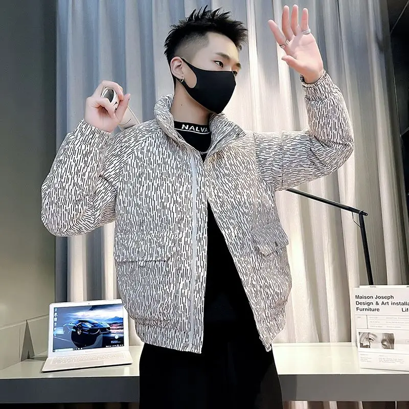 

Winter Men's Cotton Jacket Thickened Warm Puffer Parkas Loose Casual Social Coat Stand Collar Street Wear Hip Hop Overcoat