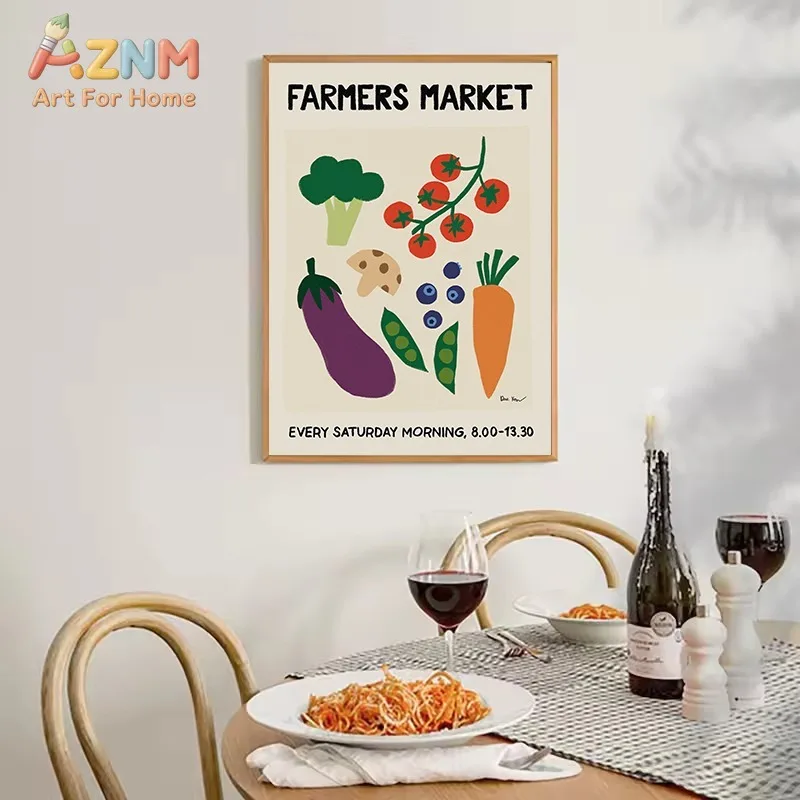 AZNM Retro Funny Food Drink Canvas Wall Art, Farmers Market Vegetable Print, Buon Appetito Kitchen Dining Room Aesthetic Home De