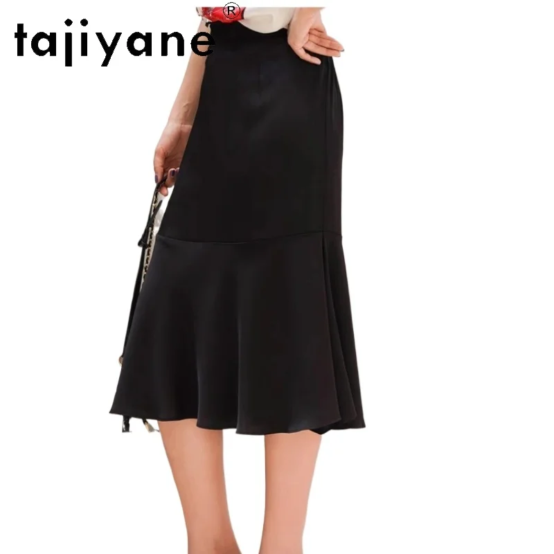 TAJIYANE 93% Real Mulberry Silk Skirt Top Quality Black Long Skirts Summer Mermaid Skirt Woman Clothing 2025 Faldas Para Mujeres