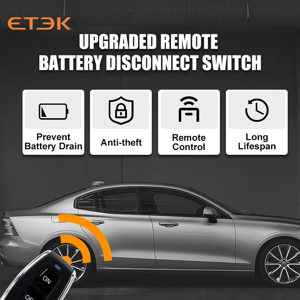 ETEK Battery Disconnect 12V 200A Car Kill Switch Wireless Remotes Disconnect for Auto Truck Boat Anti-Theft Remote Control Switc