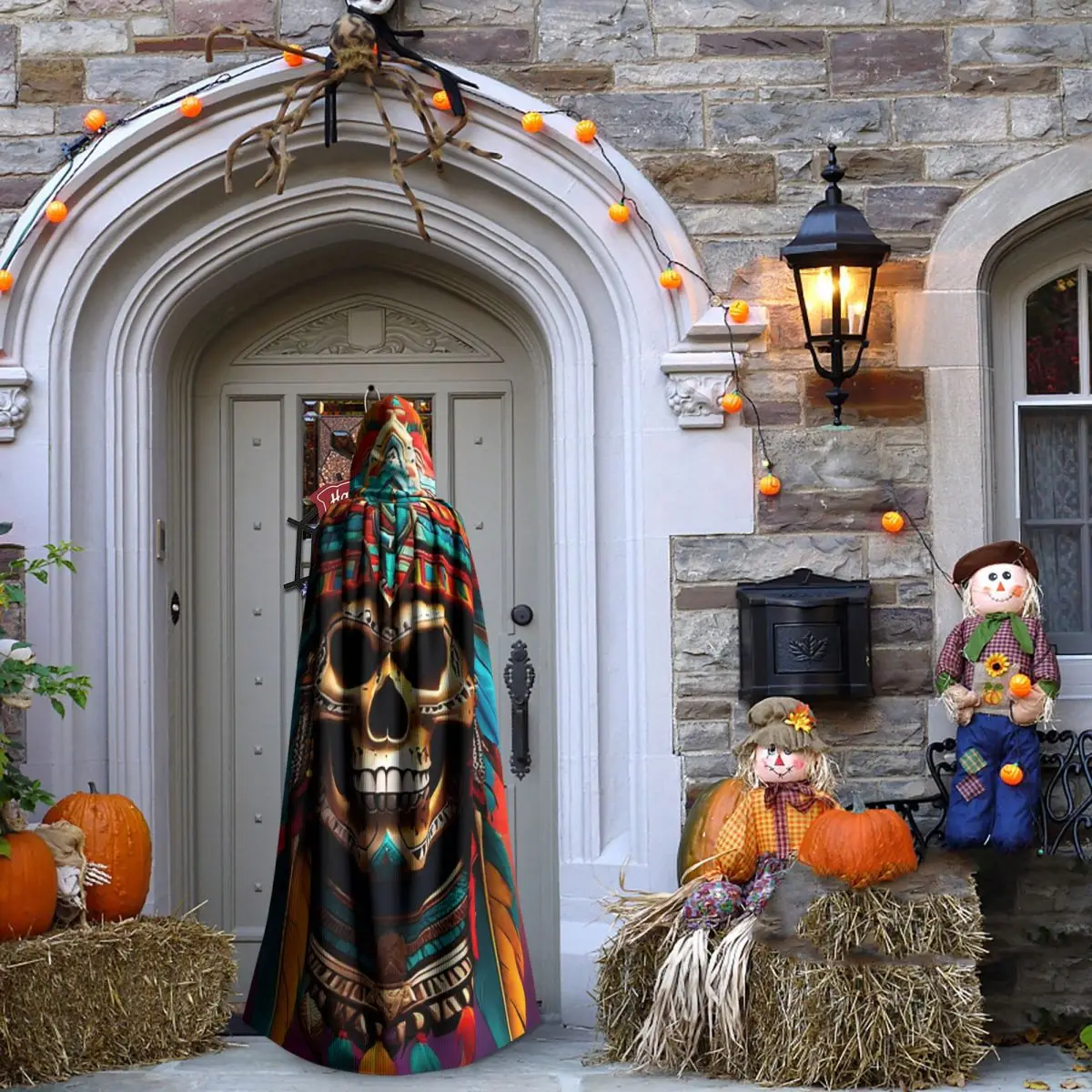 Capa larga con capucha de calavera azteca 7, disfraz Medieval de bruja, capa de Cosplay, abrigo de Halloween para adultos, Unisex