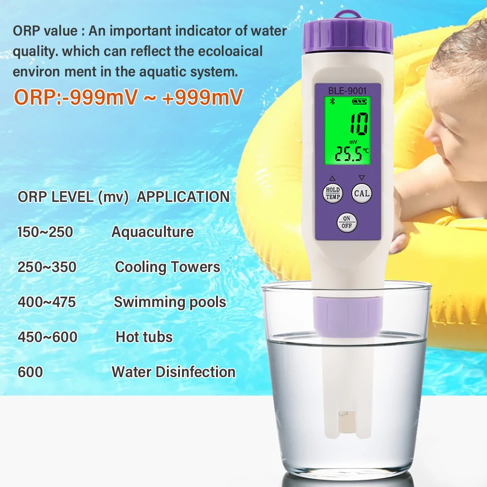 Medidor de orp de temperatura inteligente-999mv 99999mv bluetooth registrador de dados monitor de qualidade de água redox tester app controle piscina aquário
