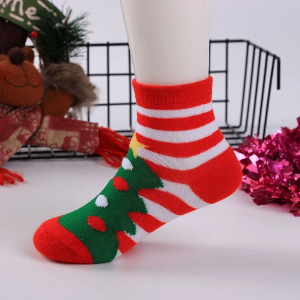 

5 Pairs Cartoon Pattern Socks Stocking Christmas Cotton Festival Toddler