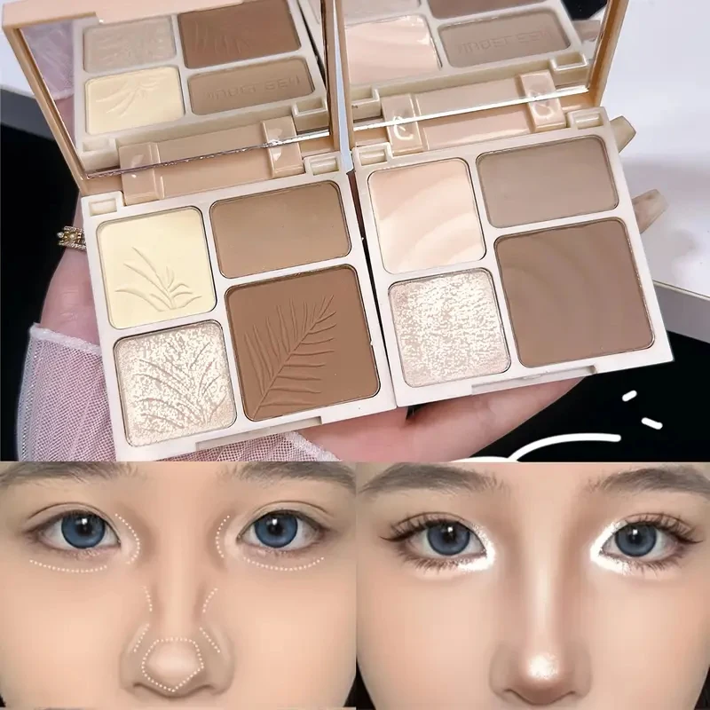 Four-color Highlighter Powder Palette,Shimmer Brighten Face,Contouring Highlight Champagne Gold Bronzer Makeup