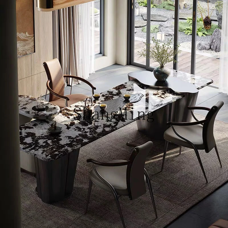 

CL light luxury tea table and chair combination modern simple villa home office rock slab integrated tea table