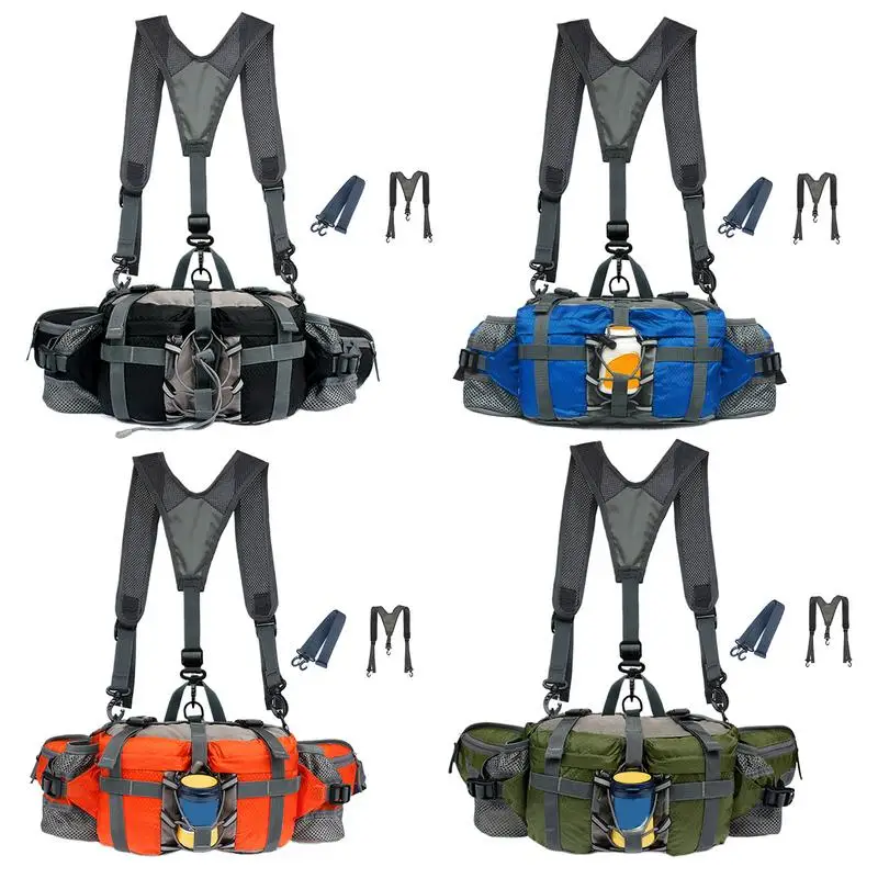 Waterproof Outdoor Waist Bag With 2 Water Bottle Holders Hiking Waist Pack Cycling Backpack Adjustable Strap Sport Storage Bag