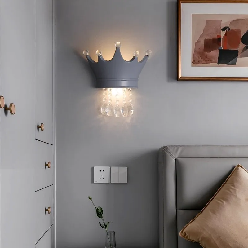 Crown Light Creative Children's Room Light Luxury Crystal Bedlight Warm Modern Simple Bedroom Background Wall Light