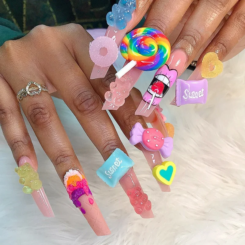 10 Teile/los Kawaii Gelee Gummibärchen Nail art Charms Blume Süße Mixed Candy 3D Luxus Nägel Dekoration DIY Maniküre Zubehör – Detail 2