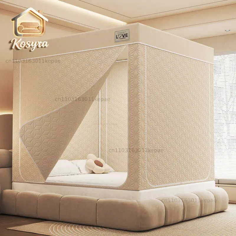 Thickened warm five-sided padded bed curtain, bed mantle, shading and windproof tent, indoor cold-proof back bottom