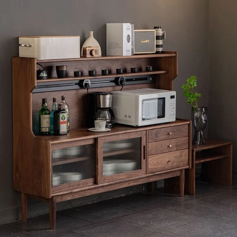 

Black walnut solid wood sideboard, Nordic vintage guest restaurant, wall storage cabinet, log coffee and tea cabinet