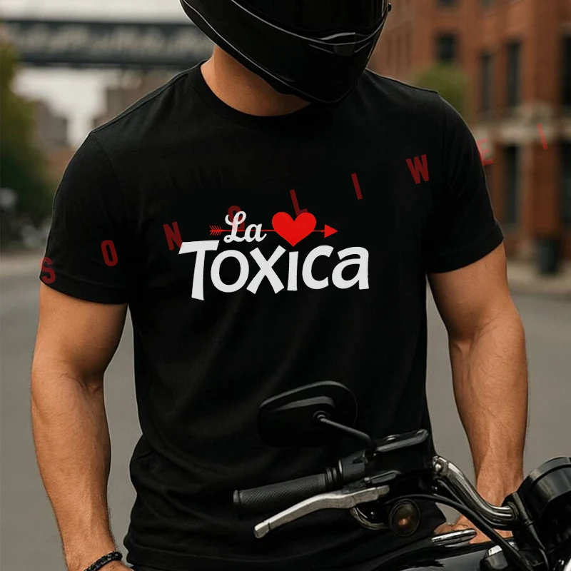 La Toxica Graphic Motorcycle T-Shirt Men Hip Hop Streetwear Unisex Casual Fashion Short Sleeve Tops