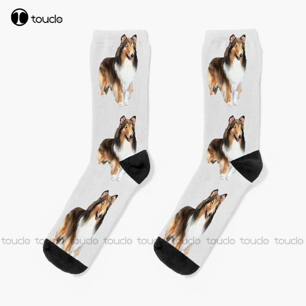 

Rough Collie Stunning Look! Dog Dogs Puppy Puppies Socks Socks For Women 360° Digital Print Custom Gift Streetwear Funny Sock