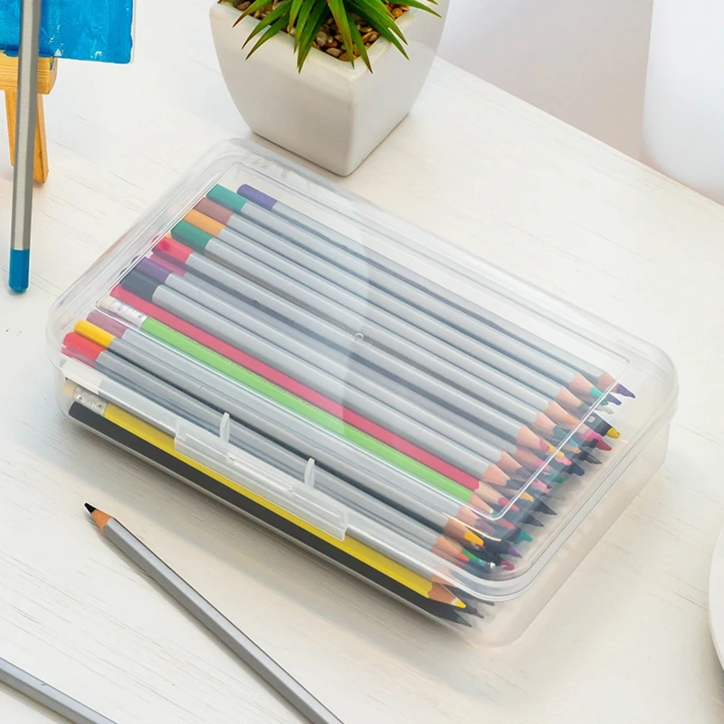 Transparent Pencil Box Hard Plastic Pencil Case Crayon Pen Box Sketch Pencil Case Stacking Office Supplies Organizer Box